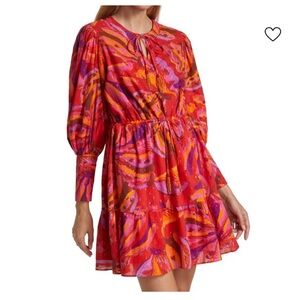 FARM Rio Red and Pink Long Sleeve Dress